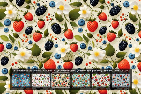 8 Berry Medley Seamless Patterns: Vibrant Design Assets