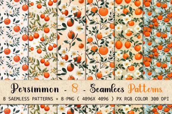 8 Persimmon Seamless Patterns for Creative Design