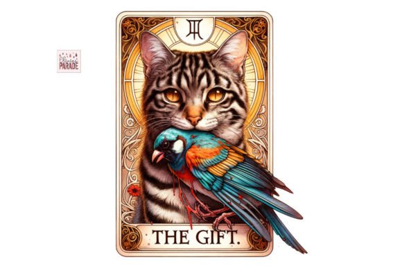 Cat and Bird Tarot Card PNG Sublimation for Creative Projects