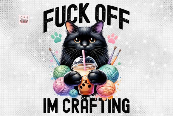 Charming Black Cat Lady Crafting PNG for Creative Projects