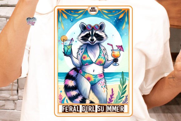 Raccoon Tarot Card PNG: Feral Girl Summer Design