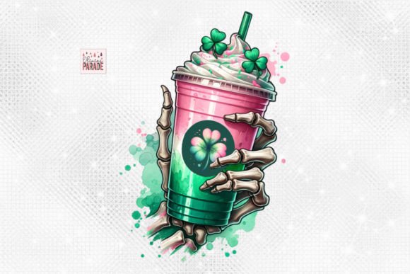 St. Patrick's Day Skeleton Iced Coffee PNG: A Spooky Festive Design