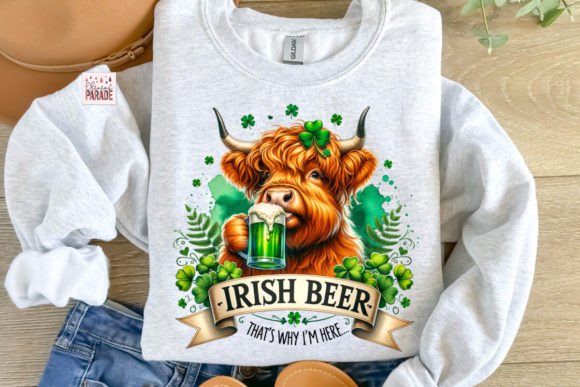 St Patrick’s Day Highland Cow Irish Beer PNG Design