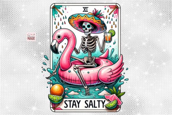 Stay Salty Tarot PNG: Sassy Skeleton Flamingo Design