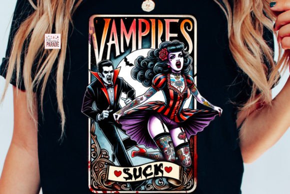 Vampires Suck: A Pin-Up Tarot Card PNG Comic Design