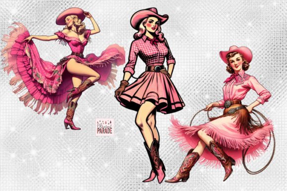 Vintage Pin Up Cowgirls Pink Cowgirl PNG