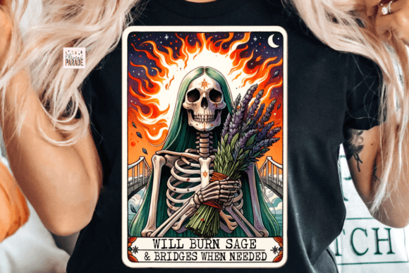 Witch Skeleton Tarot Card PNG: Burn Sage & Design Magic
